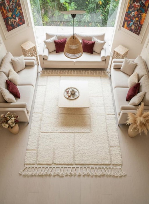 Weißer handgeknüpfter Berberteppich, 250 cm x 150 cm