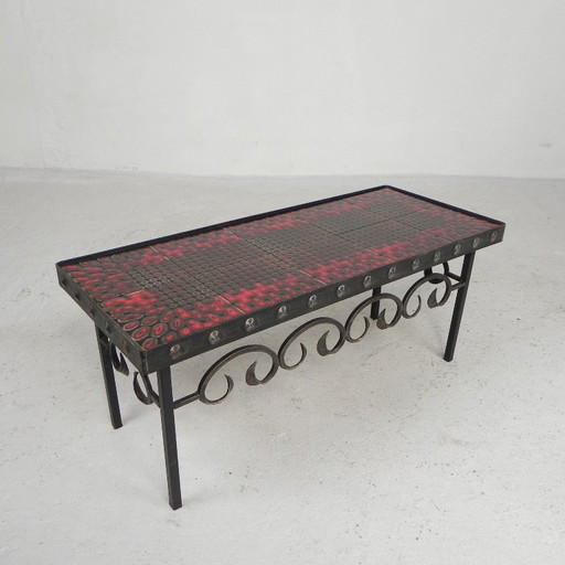 Mid Century Brutalist Tegeltafel, Met 10 Tegels En Stalen Frame, Jaren 60 – bijzettafels, Iron, Ceramic