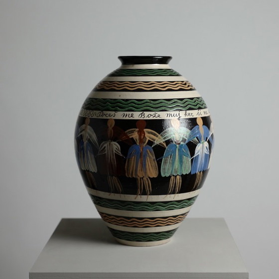Vase en céramique peint à la main „Karička“ de Michal Parikrupa-Šipár, Pozdišovce, Tchécoslovaquie, 1970 (photo 3 of 10)