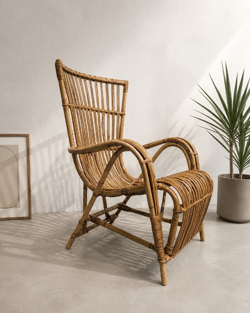 Sillón vintage de ratán natural de los años 70 – fauteuils, Rattan