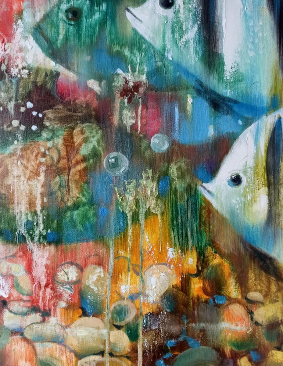 Original Oil Painting Abstract Underwater World Fishes – Paintings & Drawings, Canvas (photo 9 of 11)