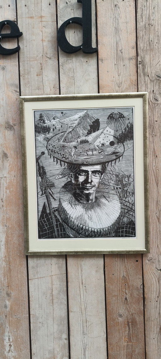 Incisione su legno di Jerzy Jędrysiak Hendrick van Prooije