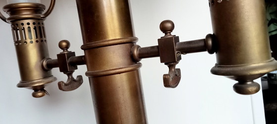 Image 1 of Empire Boulotte bankier notaris lamp retro antiek koper hout