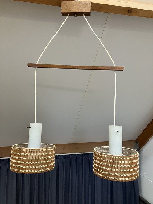 Vintage Scandinavische hanglamp met teak hout en houten kap