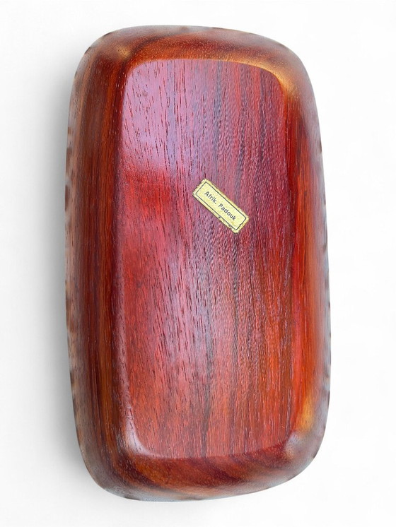 Image 1 of Bol vintage en bois de padouk avec double creux, fait à la main dans les années 70, objet design exotique