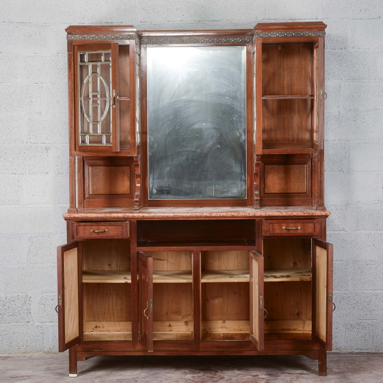 Tweedelige buffetkast met spiegel en 2 laden – Buffetkasten, Marmer, Art Nouveau (photo 2 of 14)