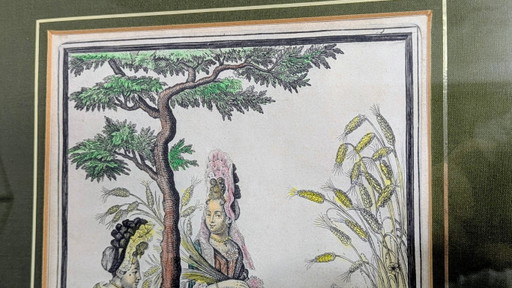 19th century. Antique colored copper engraving L’Âge d’Argent – ​​framed – schilderijen tekeningen, Paper (photo 2 of 11)
