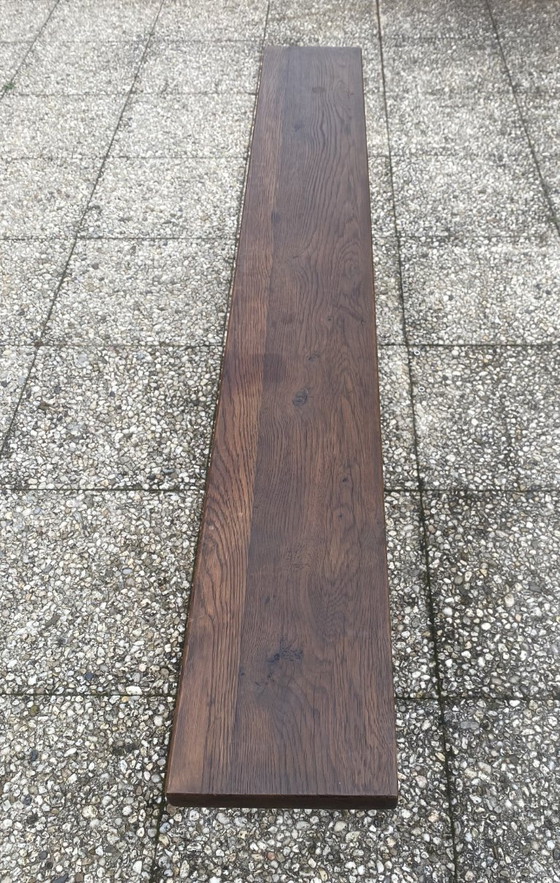 Banc de ferme en bois massif chêne 150cm pour table de ferme rustique 1950, Marron, Rustic (photo 7 sur 14)
