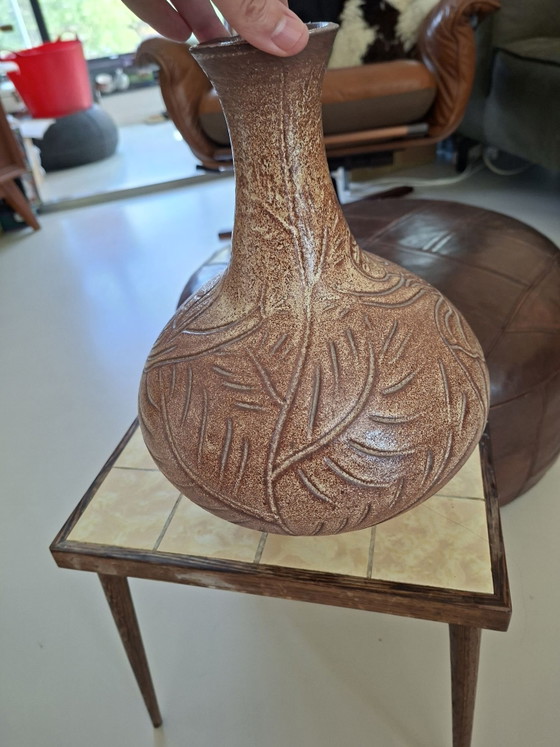 Large vintage Accolay France vase with Sgraffito dancing girl. – Ceramic (photo 3 of 9)
