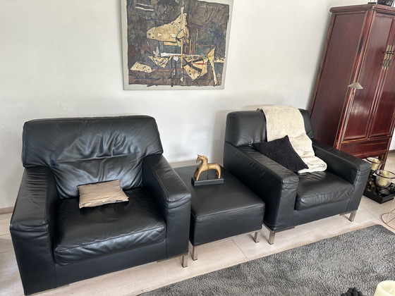Image 1 of Two leather armchairs and ottoman by Verzelloni