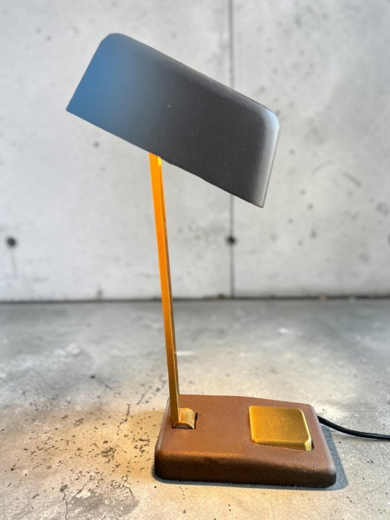 Image 1 of Lampada da scrivania/pianoforte vintage di Egon Hillebrand, anni '70 – metallo martellato marrone e ottone – modello 7383-241