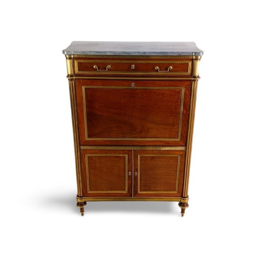Original Louis XVI chest of drawers/secretary, mahogany, brass