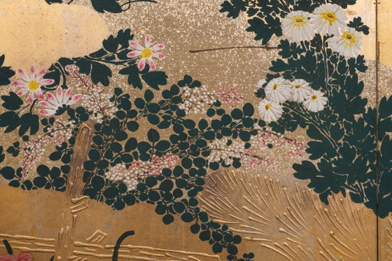 Image 1 of Antique Japanese 6-Panel Folding Screen Rinpa School-style