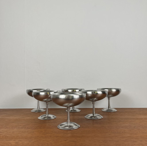 Ensemble de 6 coupes à glace en acier inoxydable, 1970, Létang-Remy
