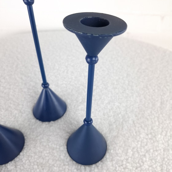 Image 1 of Juego de 3 candelabros Memphis Milano años 80 azul