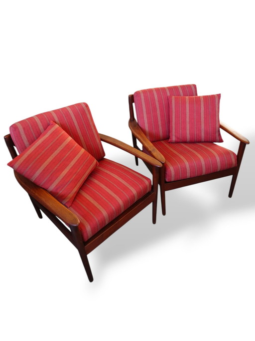 PAIR OF ARMCHAIRS P. JEPPESENSS, Mobefabrik, MADE IN DENMARK