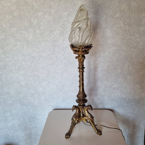 Pique cierge électrifié en bronze Art déco