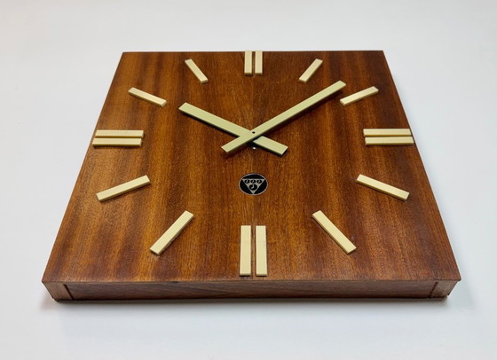 Image 1 of Vintage Brown Wooden Wall Clock from Pragotron, 1980s