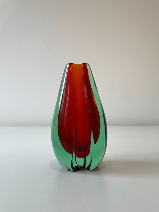 Murano vase Sommerso Flavio Poli – Green and red – Italy, 1950s-1960s