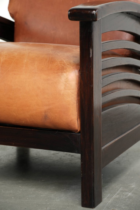 Elegant cowhide armchair with beautiful details in timeless Art Deco design – Leather, Klassiek (photo 12 of 12)