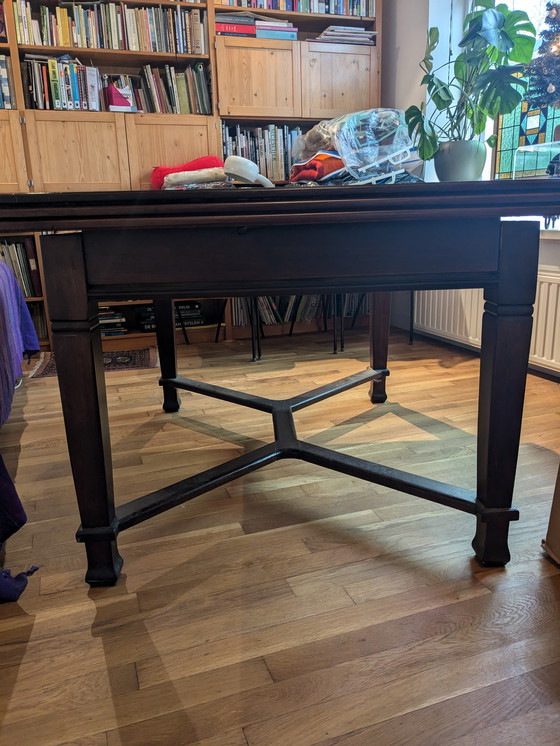 Image 1 of Art Nouveau Eettafel. Aan Beide Zijden 2X Uittrekbaar. Lengte Is 130 Cm + Naar Wens 1 Tot Max 4X 55Cm Uittrekbaar.