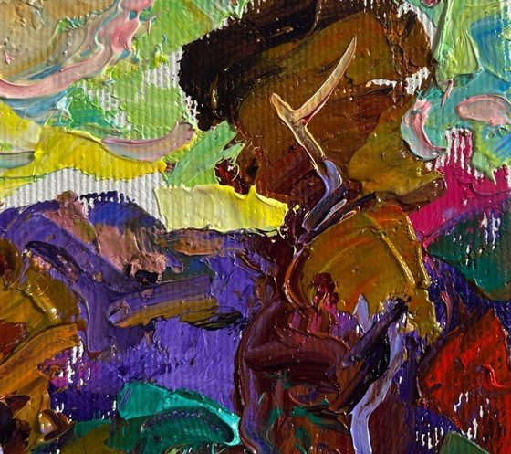 Image 1 of Original Oil Painting Summer Forest Landscape On the pasture