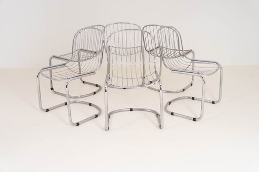 Ensemble de 6 chaises de salle à manger vintage en fil de fer chromé