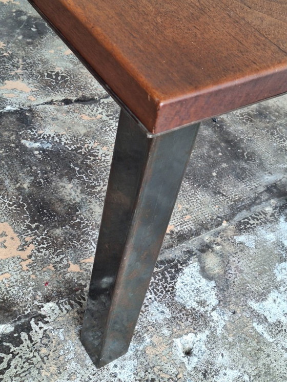 Image 1 of Tavolo da pranzo brutalista in teak e acciaio patinato di metà secolo, anni '60