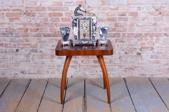 Restored Art Deco Fireplace Clock, Marble, Bronze, Glass, France. 1920s, Black (photo 8 of 15)