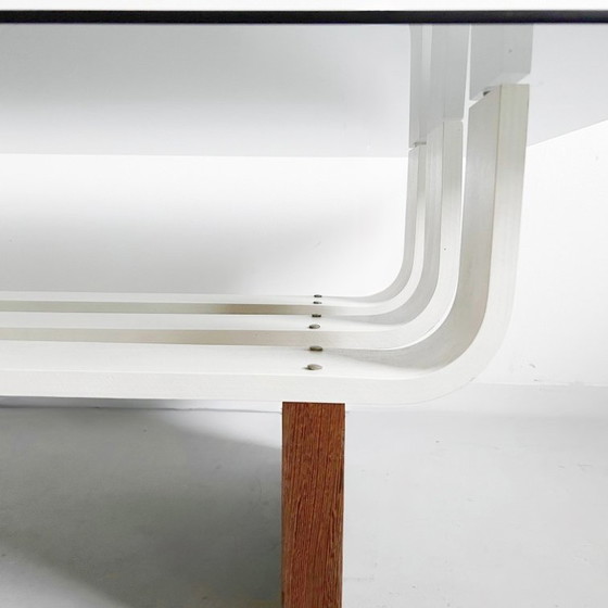 Image 1 of Table basse vintage style Space Age, années 1970, en teck et verre fumé.