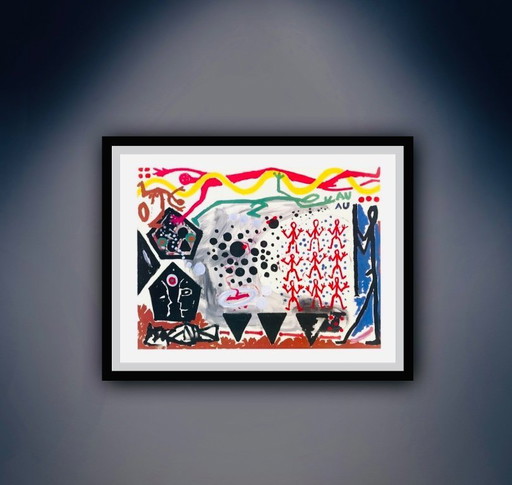 A.R. Penck : "Ereignis in NY II, 1983". Lithographie offset en excellent état.