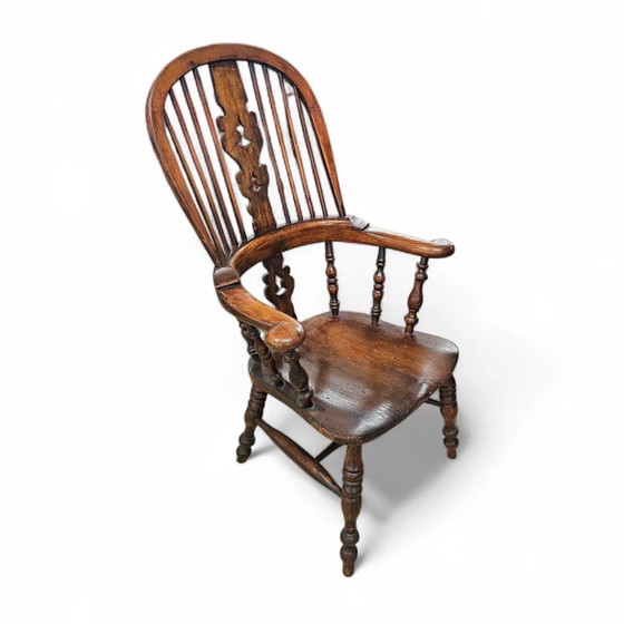 Antique 19th Century Wide Arm Arch Back Ash & Elm Rustic Farmhouse Yorkshire Windsor Chair (photo 3 of 8)