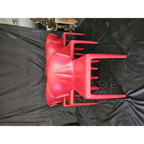 Image 1 of Set of 6 vintage red Hola 367 model chairs by Hannes Wettstein for Cassina