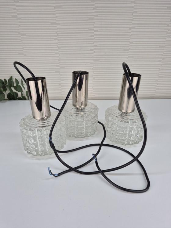 Vintage set (3) cascade hanglampen jaren 60, 70. – Chroom (photo 10 of 10)
