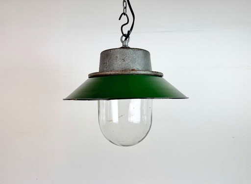 Green Enamel and Cast Iron Industrial Pendant Light, 1960s