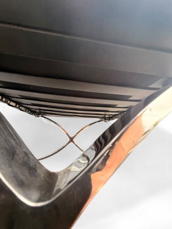 Image 1 of Ottoman Barcelona ORIGINAL Knoll - Design Ludwig Mies van der Rohe - Cuir Noir & Acier Chrome Poli Main