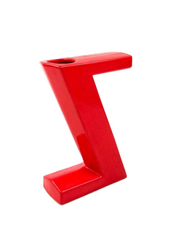 Image 1 of Jarrón de cerámica solifleur en forma de letra Z roja de la era espacial, Marcel Radureau Francia ca. 1970