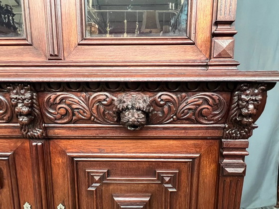 Biblioteca e credenza in stile rinascimentale antico. Splendide sculture. Legno massello di quercia. (photo 10 of 11)