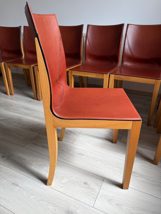 Image 1 of Original Matteo Grassi designer chairs in rare cognac leather – set of 8 in