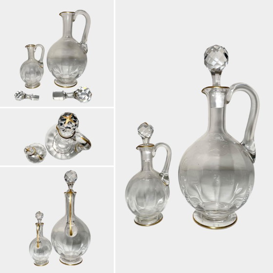 Image 1 of Baccarat kristallen drankenset - Vintage Franse vergulde kristallen karaf voor naast het bed