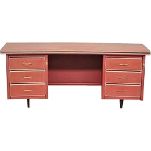 Vintage desk in burgundy leather and wood from Umberto Mascagni, Italy 1950