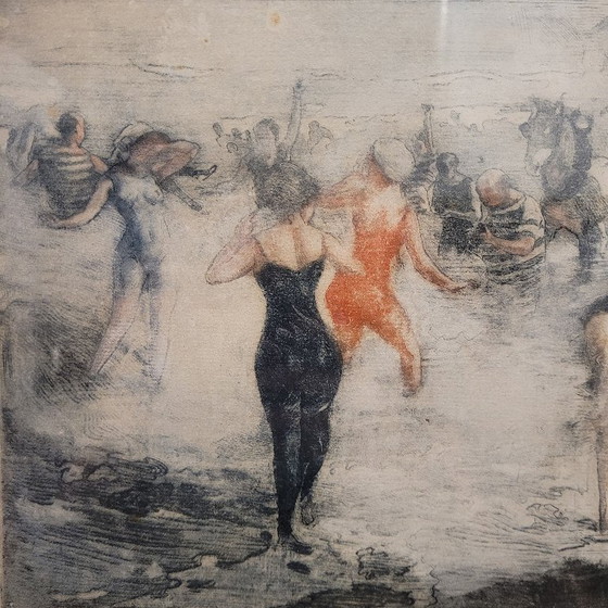 Image 1 of Gouache « Journée à la plage », Clément Lambert (1855 – 1925) – Royaume-Uni