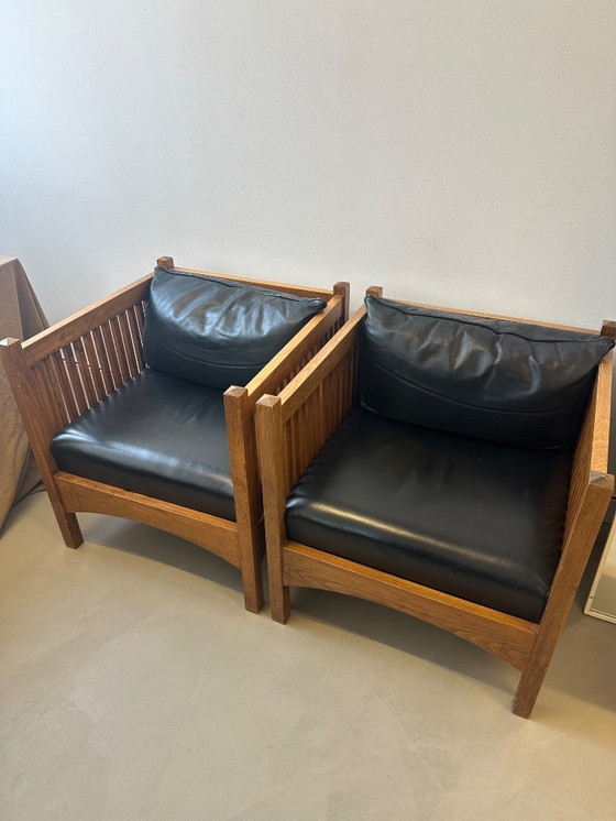 Image 1 of Vintage Bijenkorf 1990s leather cube chairs 