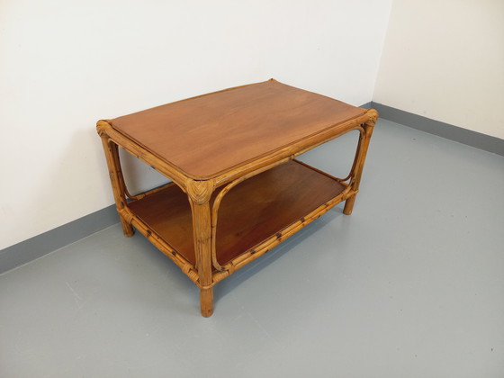 Image 1 of Table Basse Vintage en Rotin et Bois