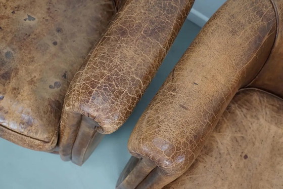 Image 1 of Vintage Nederlandse cognackleurige leren clubfauteuils, set van 2