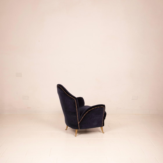 Cesare Lacca Mid Century Moderner italienischer Samt-Sessel für ISA Bergamo – Aluminium, Wood (photo 13 of 27)