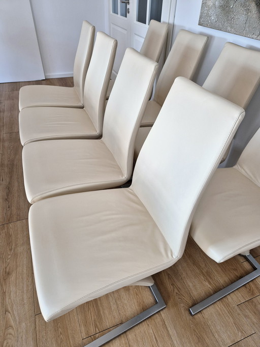 4 Rolf Benz 7800 Chaises Cuir Crème