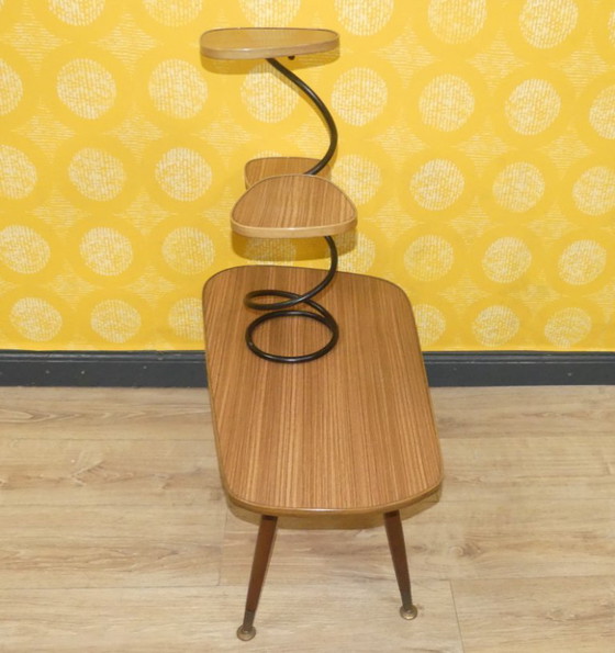 Image 1 of original sixties tabouret de fleur 70's 60's banc de fleur étagère Resopal optique teck déco rétro