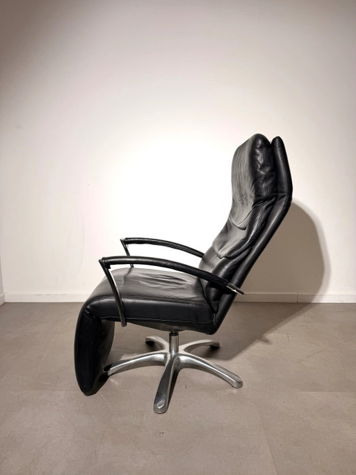 Durlet Schwarzer Leder Drehbarer Loungesessel