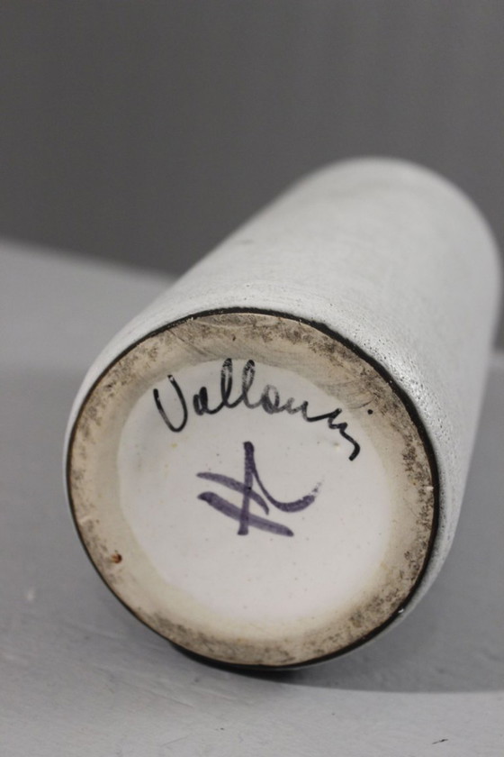 Image 1 of Henri Cimal in Vallauris - Matte white scroll vase with abstract incised decor 1950s